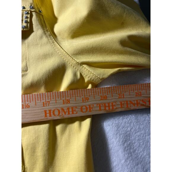 Yellow Rhinestone Studded Western Denim Jacket Snap Buttons Cowboy Rodeo - Picture 8 of 11